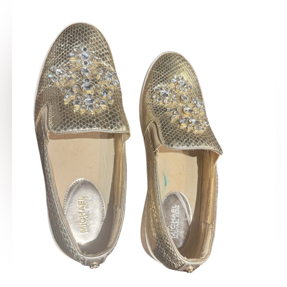 Michael Kors Gold Embellished Slip-On Sneakers - Picture 14 of 15